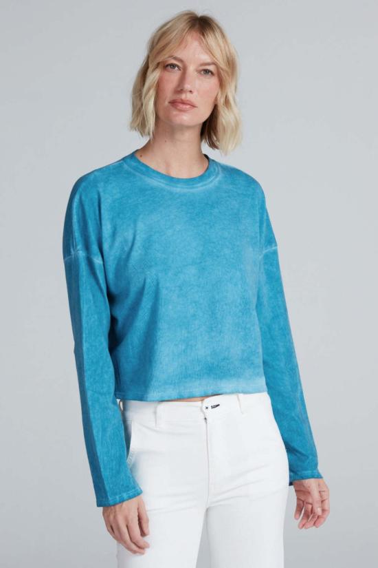  ASKK 뉴욕 긴팔 티셔츠 Askk Ny 크롭 , 청록색, 트위스트 디자인