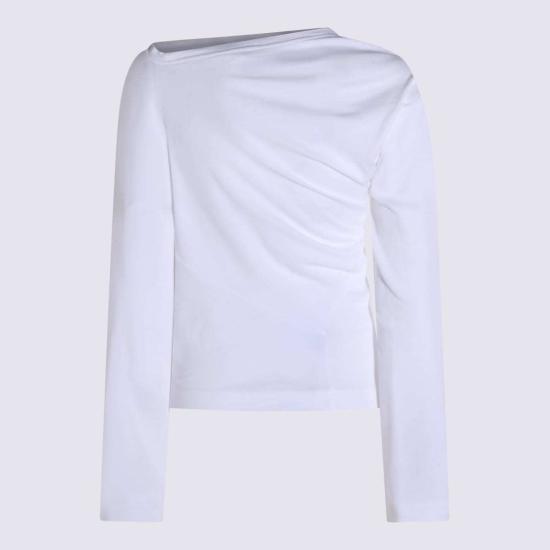  비비안웨스트우드 스웨터 비비안 웨스트우드 비대칭 드레이프 긴팔  탑 화이트 - VIVIENNE WESTWOOD
