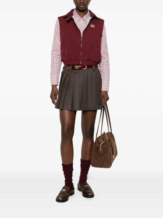 26SS 미우미우 플리츠 커버 패브릭 미니스커트 MG2348SOOO180RF0324 Brown - MIU MIU