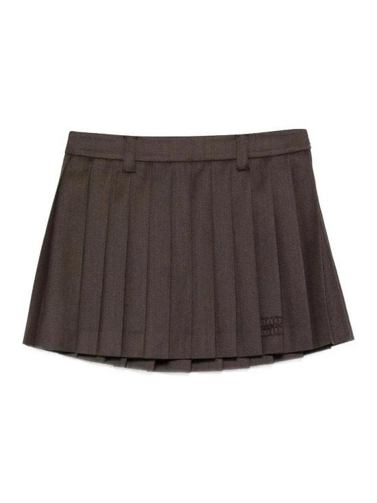 26SS 미우미우 플리츠 커버 패브릭 미니스커트 MG2348SOOO180RF0324 Brown