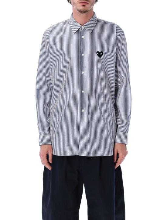  꼼데가르송 탑 Comme Des Garçons 플레이 스트라이프 코튼 셔츠 화이트 블루 스트라이프