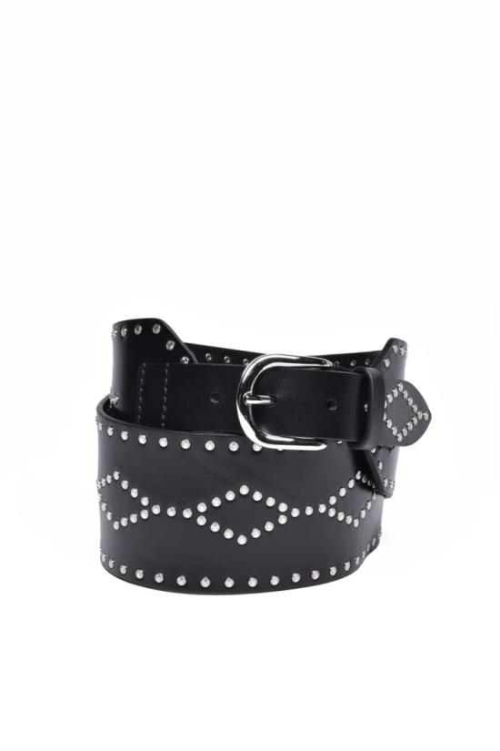  이자벨마랑 와이드 벨트 은색 장식 스터드가 박힌 검은색 가죽