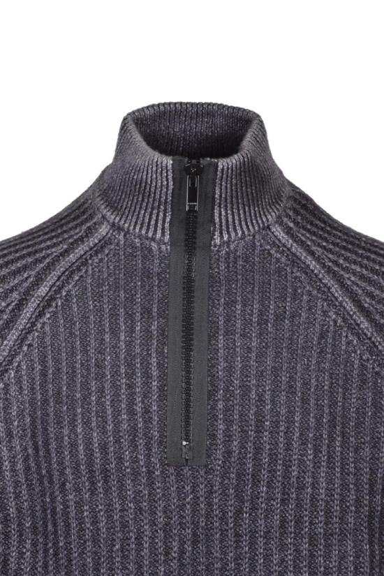  돈답 집업 니트 울 소재 지퍼 모크넥 스웨터 - 블랙/그레이 - DONDUP