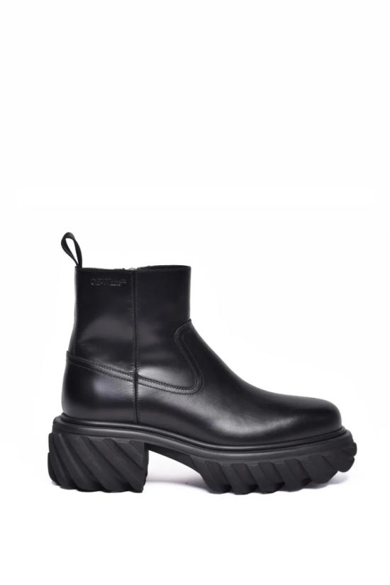  오프화이트 부츠 가죽 앵클  - 블랙