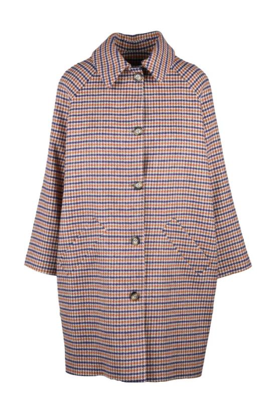  Guttha 코트 미디 길이의 하운드투스 패턴 래글런 소매