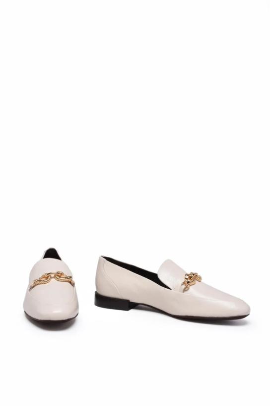 25SS 토리버치 플랫 슈즈 가죽 로퍼 - 크림색 - TORY BURCH