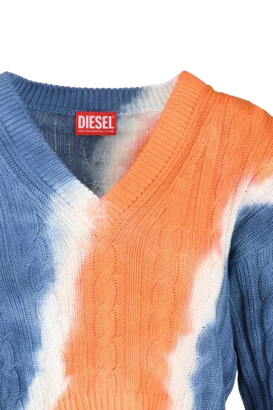  디젤 스웨터 면 소재 반팔 스웨터 - 하늘색/오렌지색 - DIESEL