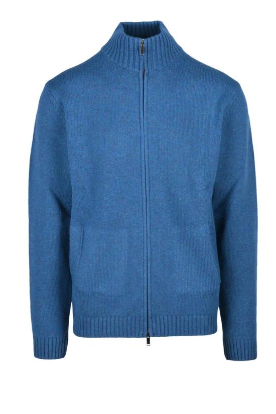  다니엘피에솔리 집업 니트 최상급 메리노 울 가디건 - 블루