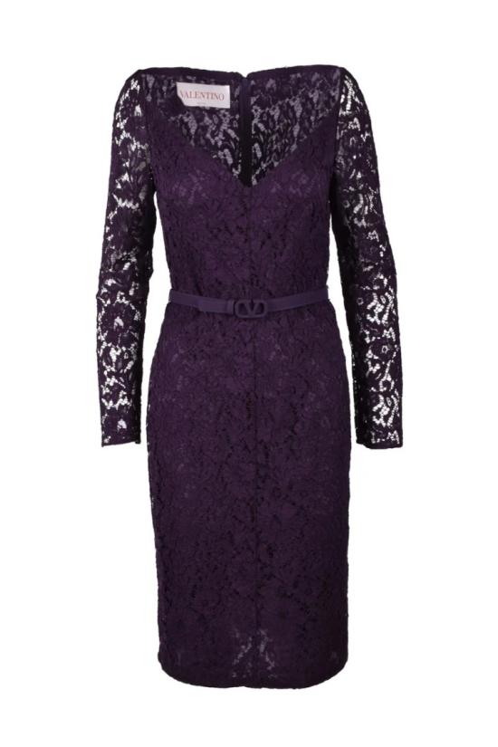  발렌티노 가라바니 미디 원피스 레이스 드레스 - 보라색