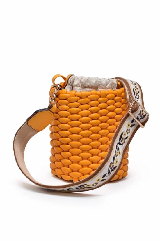 25SS 토리버치 크로스백 에머슨 우븐 버킷 미니 숄더백 - 블랙/오렌지 - TORY BURCH