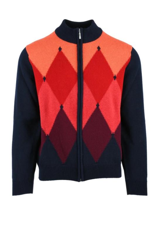  하위코 집업 니트 캐시미어 지퍼 가디건 레드/오렌지