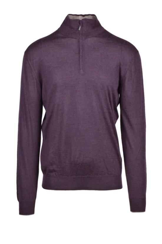  크루치아니 집업 니트 하이넥 지퍼 풀오버 - 레드