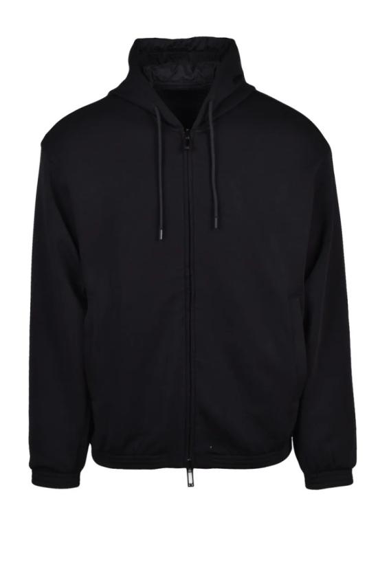  엠포리오 아르마니 후드 티셔츠 면 엘라스테인 지퍼 스웨트셔츠 - 블랙 - EMPORIO ARMANI