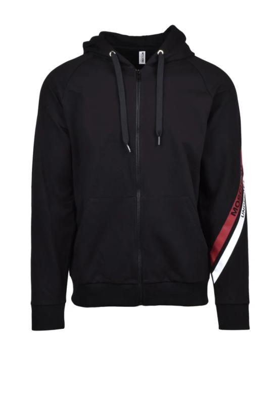 모스키노 탑 언더웨어 지퍼 후드티 - 블랙