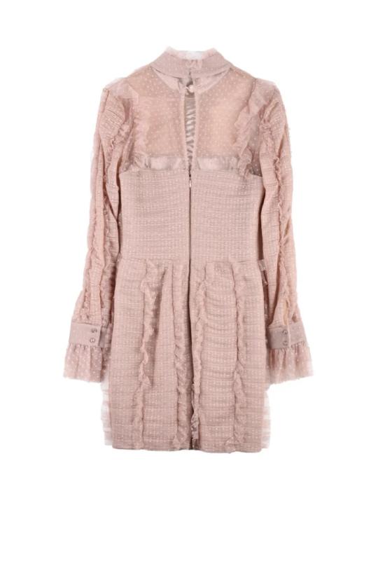 25SS 엘리자베타프랜치 미디 원피스 소매단이 있는 슬림핏 튤 드레스 - 올드 로즈 색상 - ELISABETTA FRANCHI