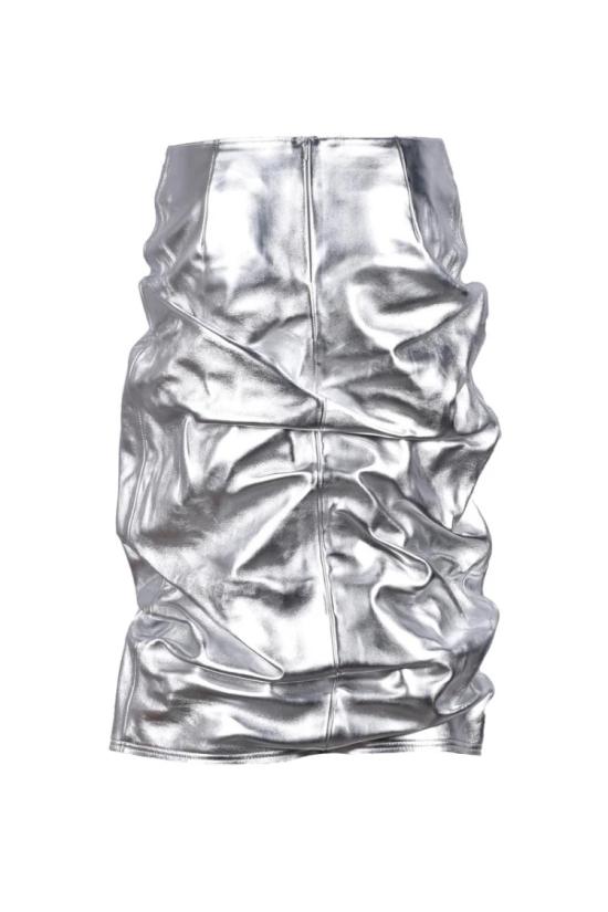  웰던 미디 스커트 실버 가죽 미디 - WE11DONE