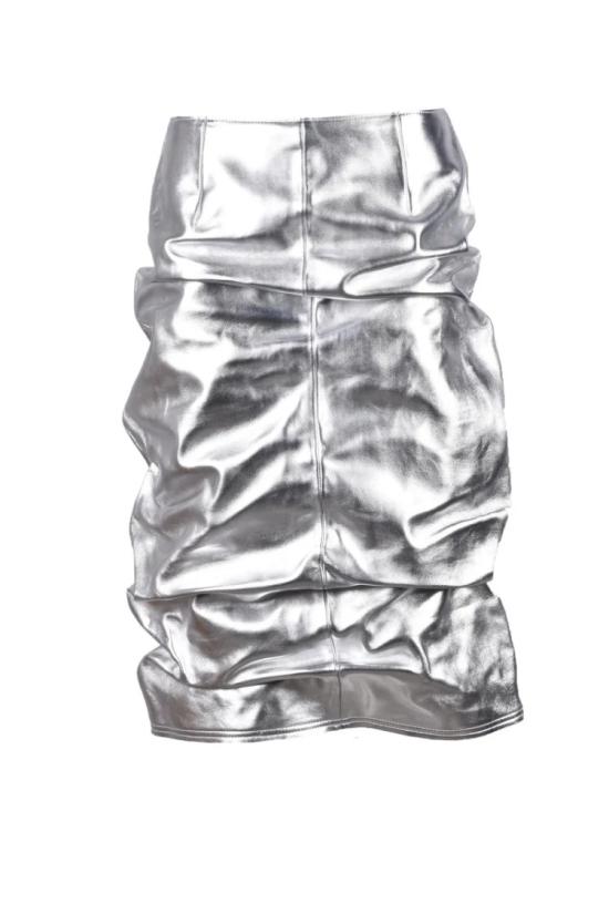  웰던 미디 스커트 실버 가죽 미디