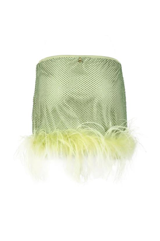  파트리지아페페 숏 스커트 깃털 장식이 있는 질감 있는 녹색 - PATRIZIA PEPE