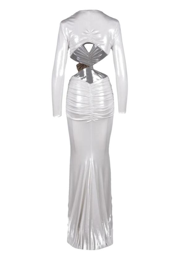 25SS Alma Sanchez 롱 원피스 긴 주름 장식 드레스 - 펄 그레이 - OTHER BRANDS