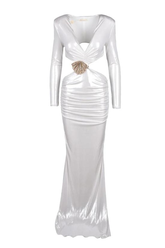 25SS Alma Sanchez 롱 원피스 긴 주름 장식 드레스 - 펄 그레이