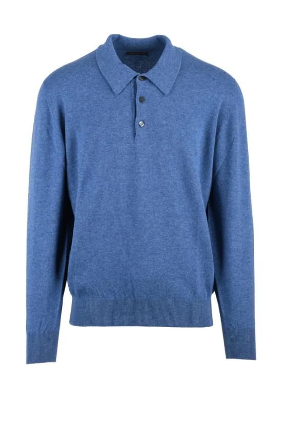  하위코 폴로 티셔츠 캐시미어 니트 폴로 셔츠 (연한 파란색)