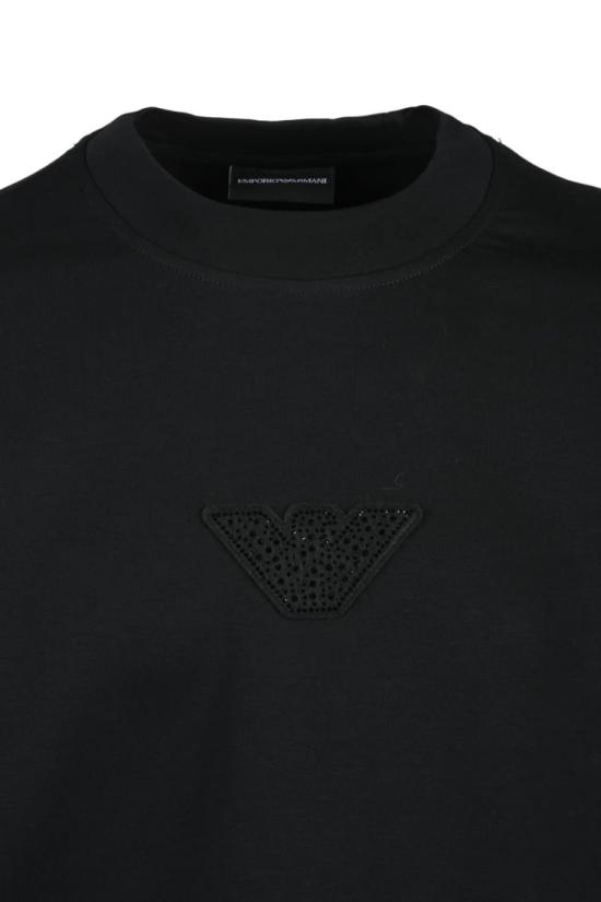 25SS 엠포리오 아르마니 탑 신축성 있는 크루넥 스웨트셔츠 - 블랙 - EMPORIO ARMANI