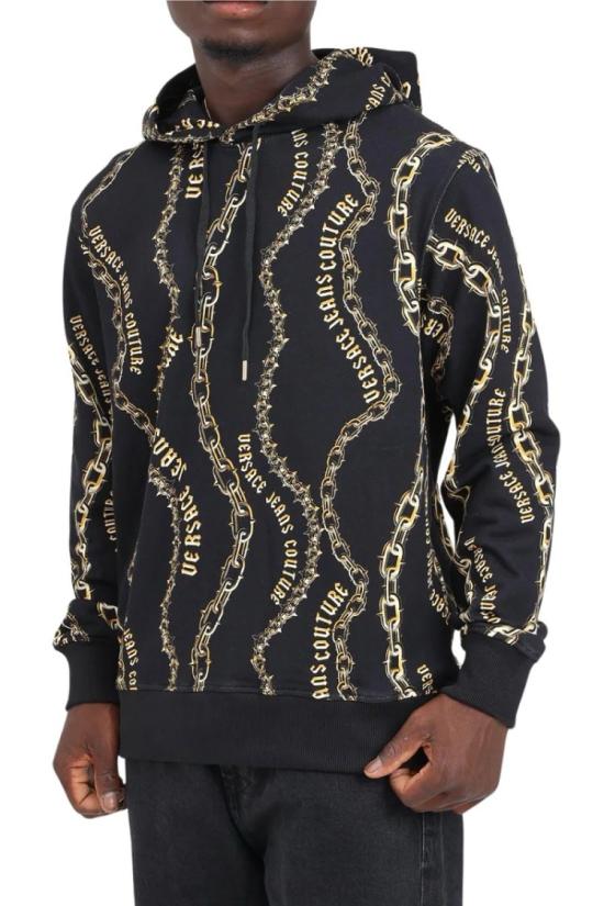  베르사체 탑 체인 패턴이 있는 투톤 코튼 후드티