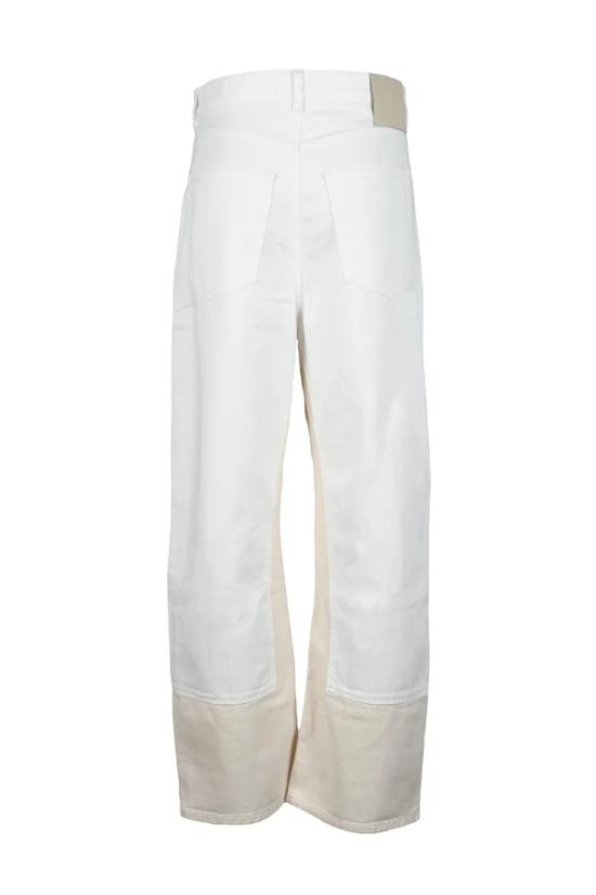  스포트막스 데님 은은한 컬러 블록 디테일이 돋보이는 크롭 화이트 진 - SPORTMAX