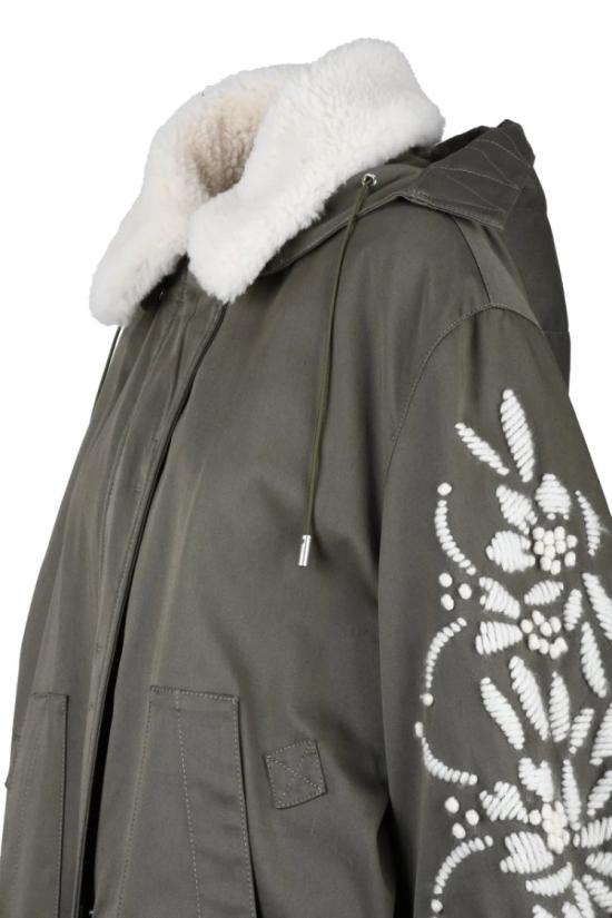  에르마노 설비노 코트 캔버스 파카 울 자수 - 녹색 - ERMANNO SCERVINO