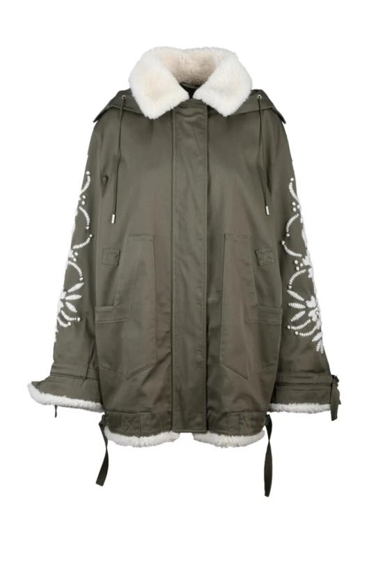  에르마노 설비노 코트 캔버스 파카 울 자수 - 녹색