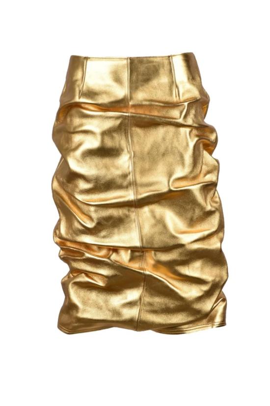  웰던 미디 스커트 가죽 미디  - 골드