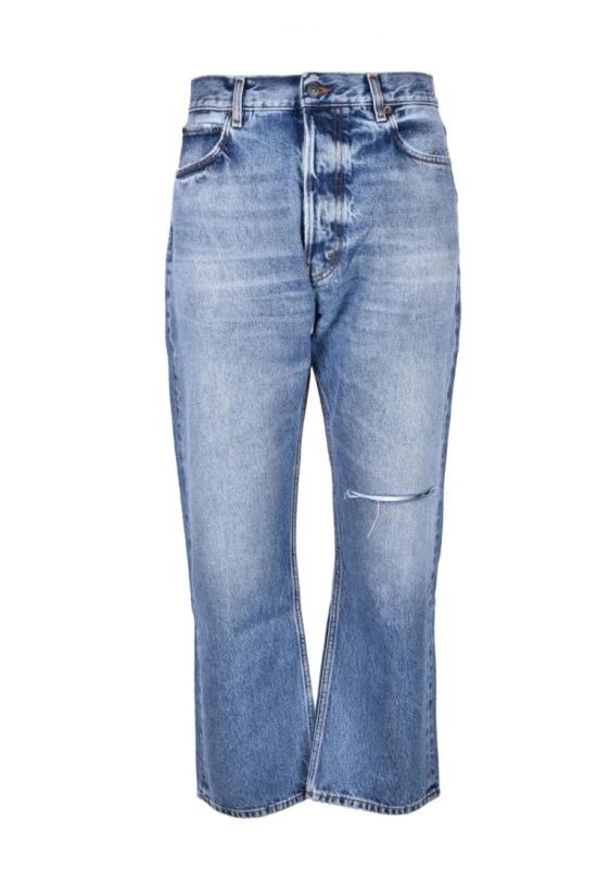  하이쿠레 데님 면 청바지 - 파란색