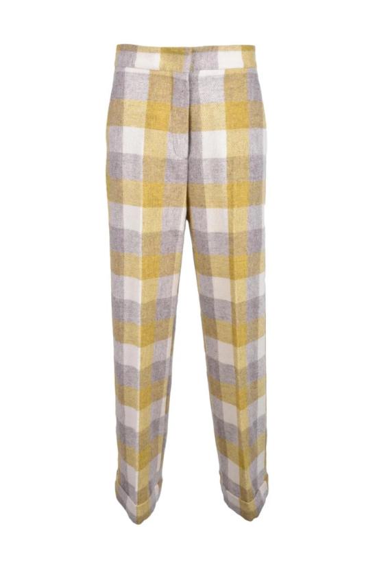  에리카 카발리니 스트레이트 팬츠 베이지색과 노란색 체크무늬 바지