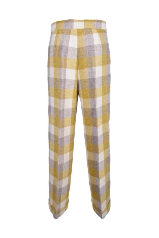  에리카 카발리니 스트레이트 팬츠 베이지색과 노란색 체크무늬 바지 - ERIKA CAVALLINI