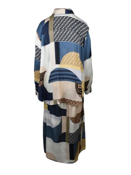 25SS 펜디 롱 원피스 허리끈이 있는 긴 실크 드레스 - 멀티컬러 - FENDI