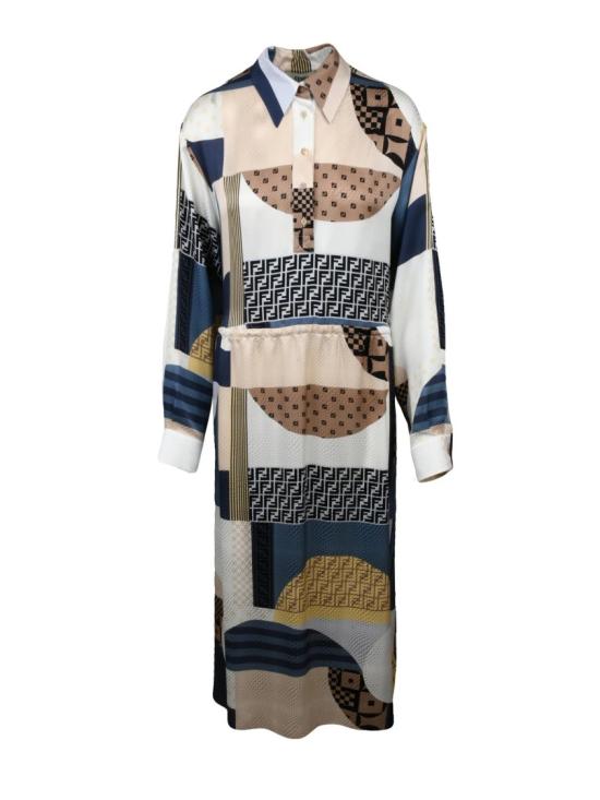 25SS 펜디 롱 원피스 허리끈이 있는 긴 실크 드레스 - 멀티컬러