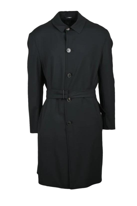  엠포리오 아르마니 트렌치 코트 울/엘라스테인 혼방 오버코트 - 블랙 - EMPORIO ARMANI