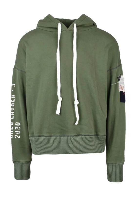  폴앤샤크 탑 대조적인 색상의 조임끈이 있는 크롭 그린 후드티