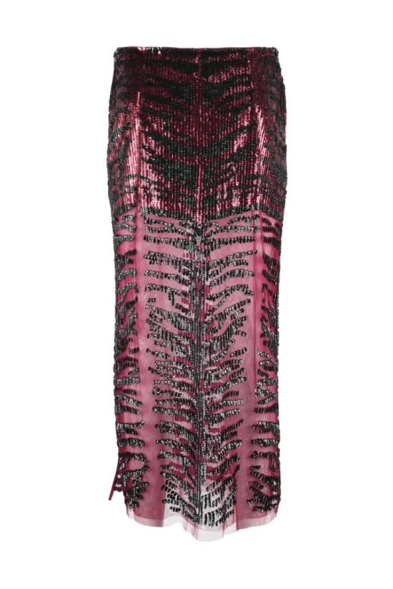 핑코 롱 스커트 스팽글 미디  - 블랙/버건디 - PINKO