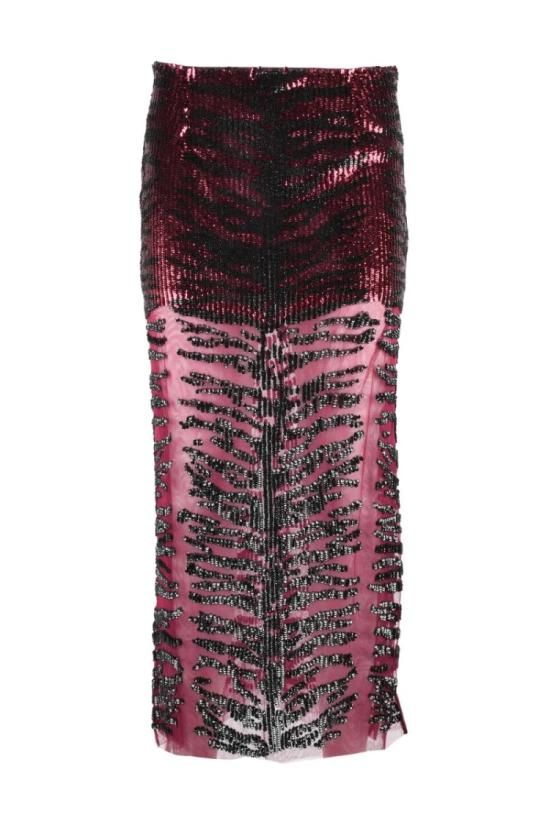  핑코 롱 스커트 스팽글 미디  - 블랙/버건디