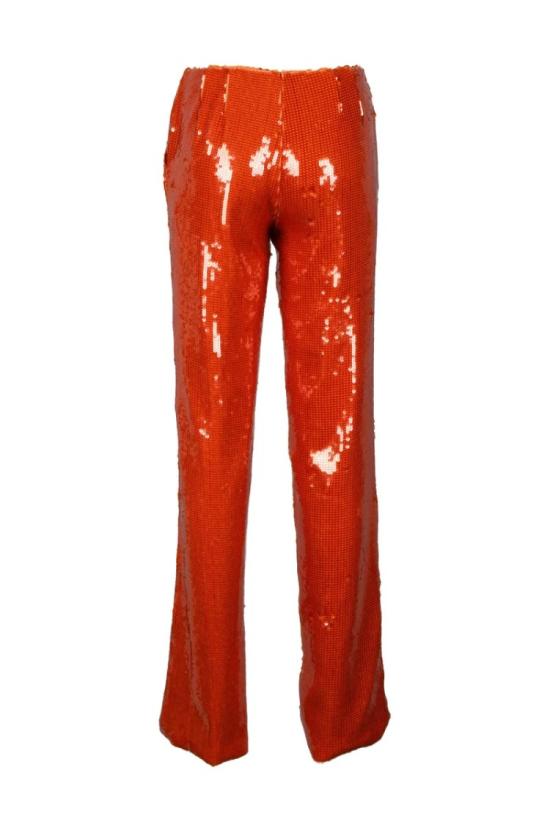  라콴 스미스 가죽 팬츠 스팽글 바지 - 오렌지색 - LAQUAN SMITH
