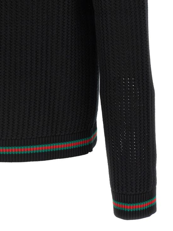 26FW 구찌 웹 아주르 코튼 니트 가디건 788009XKD151060 Black - GUCCI