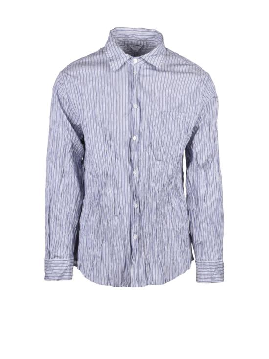 25SS 보테가베네타 긴팔 셔츠 주름 효과가 있는 슬림핏  - 화이트/블루