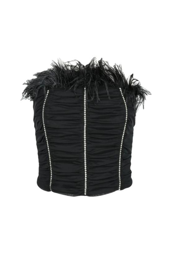  Patrizia Pepe Sera 민소매 티셔츠 튤 소재의 코르셋  - 블랙