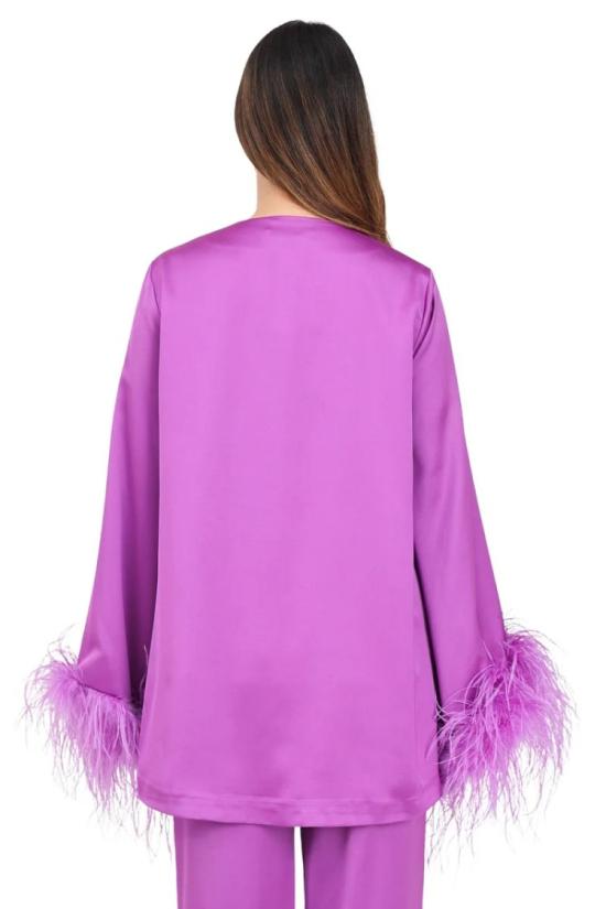  Alma Sanchez 튜닉 긴 새틴 블라우스 - 보라색 - OTHER BRANDS