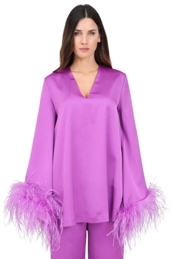  Alma Sanchez 튜닉 긴 새틴 블라우스 - 보라색