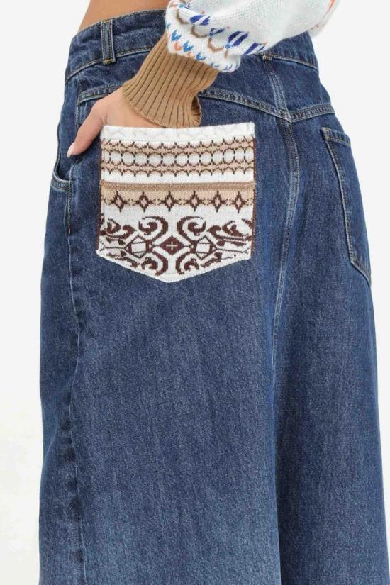  아켑 데님 긴  스커트 - 블루 - AKEP