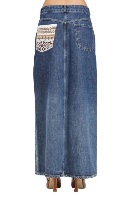  아켑 데님 긴  스커트 - 블루 - AKEP