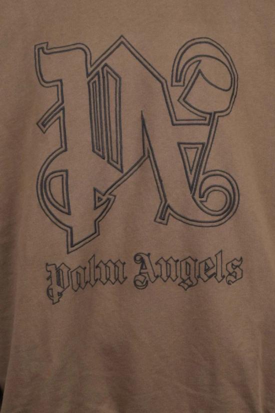  팜앤젤스 긴팔 티셔츠 오버사이즈 크루넥 스웨트셔츠 - 카키색 - PALM ANGELS