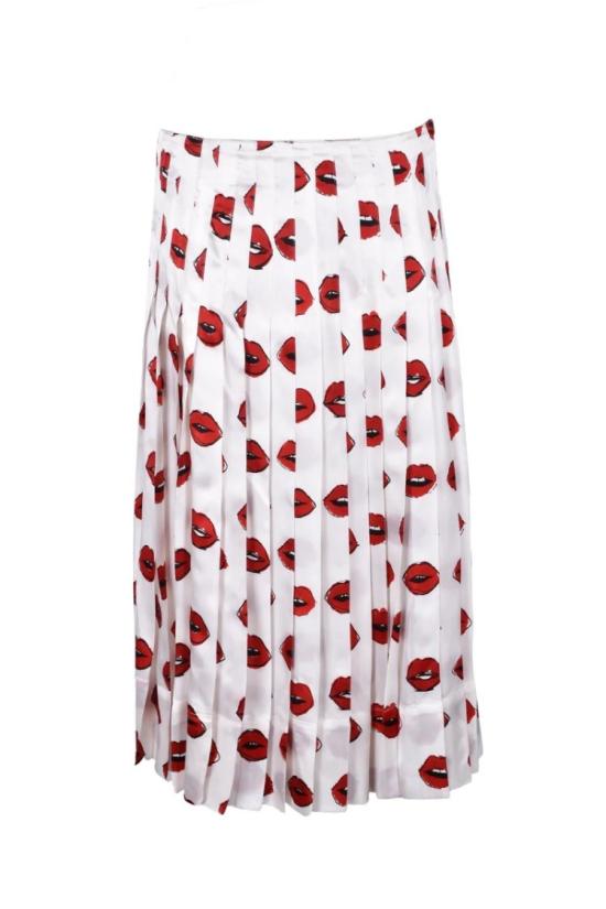 케이트 롱 스커트 입술 프린트가 있는 플리츠 미니